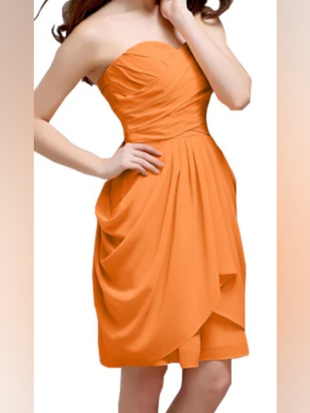 Elegant Strapless Draped Dress In Orange